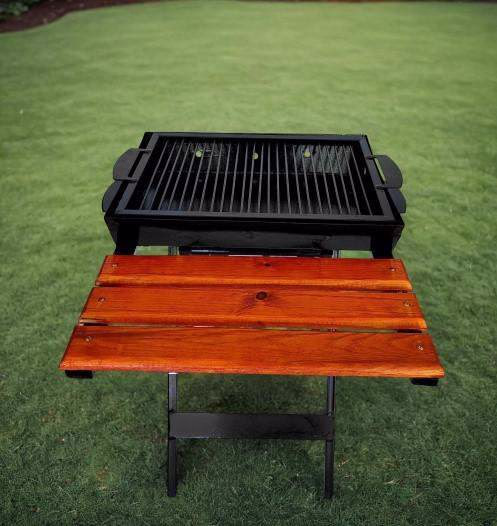 Barbecue à Charbon grille de 50 cm en métal Avec étagère en Bois