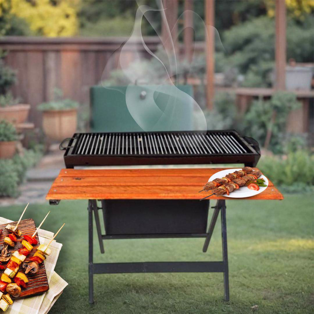 Barbecue à Charbon grille de 80 cm en métal Avec étagère en Bois