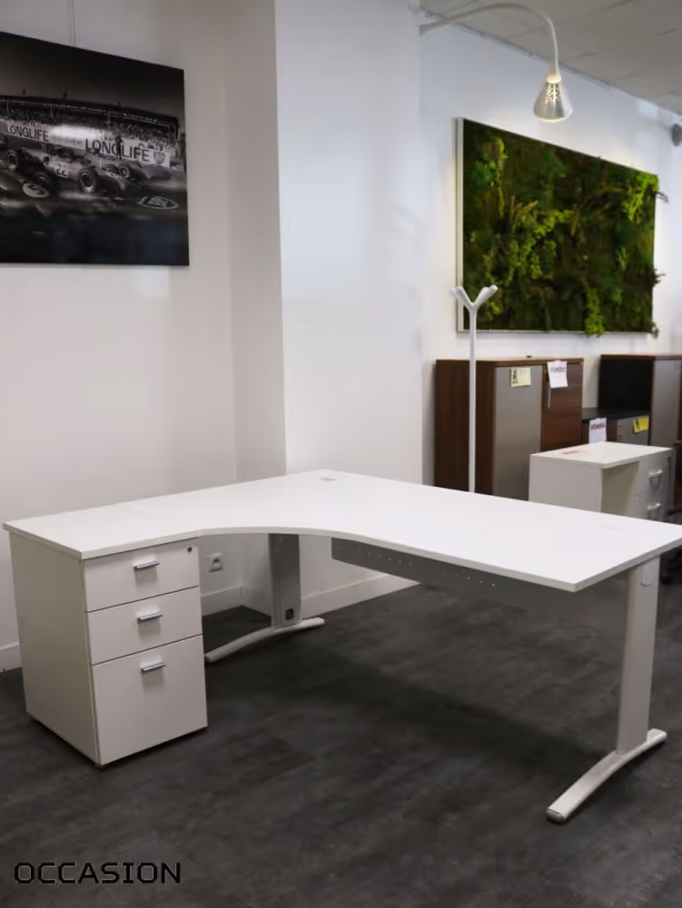 Bureau NELSON PVC avec retour à gouche Vintage et Blanc