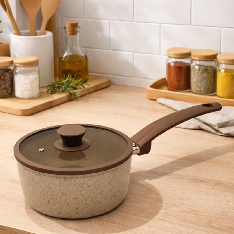 Casserole en Granite Ø18 cm avec Couvercle Beige - MCS