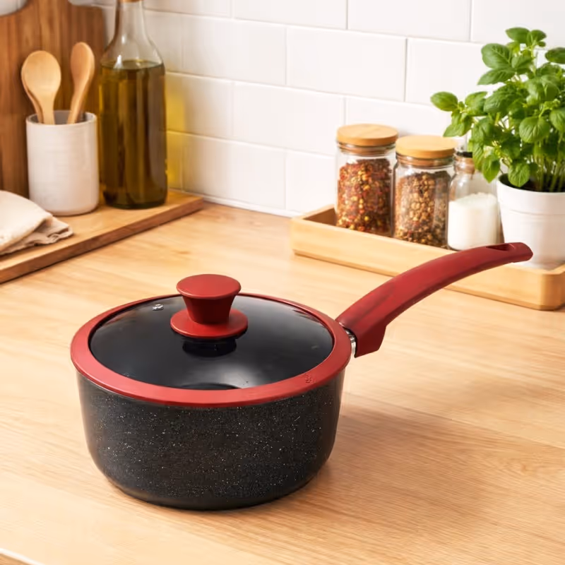 Casserole en Granite Ø18 cm avec Couvercle Rouge - MCS