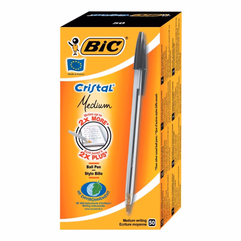 Pack de 50 Stylos à Bille BIC Cristal Medium Noir