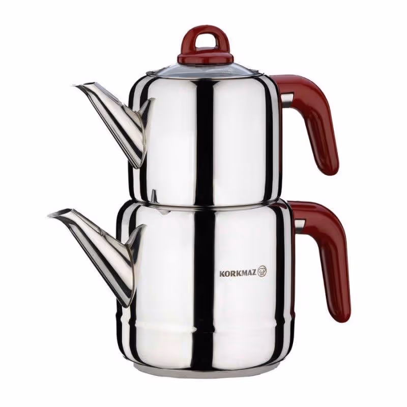 Théière Hera Rouge KORKMAZ 1,1lt/1,9lt - A048-02  Inox